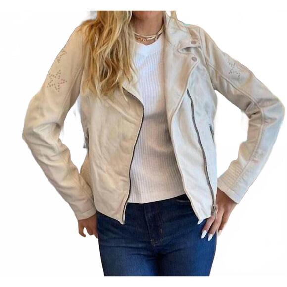 NEW MAURITIUS star leather jacket in white
